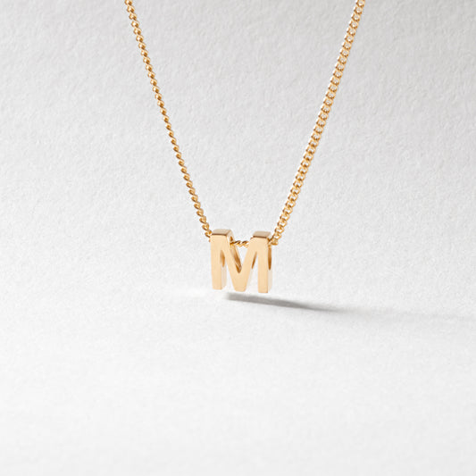 9K Yellow Gold 6mm Slider M Initial with Chain 45cm