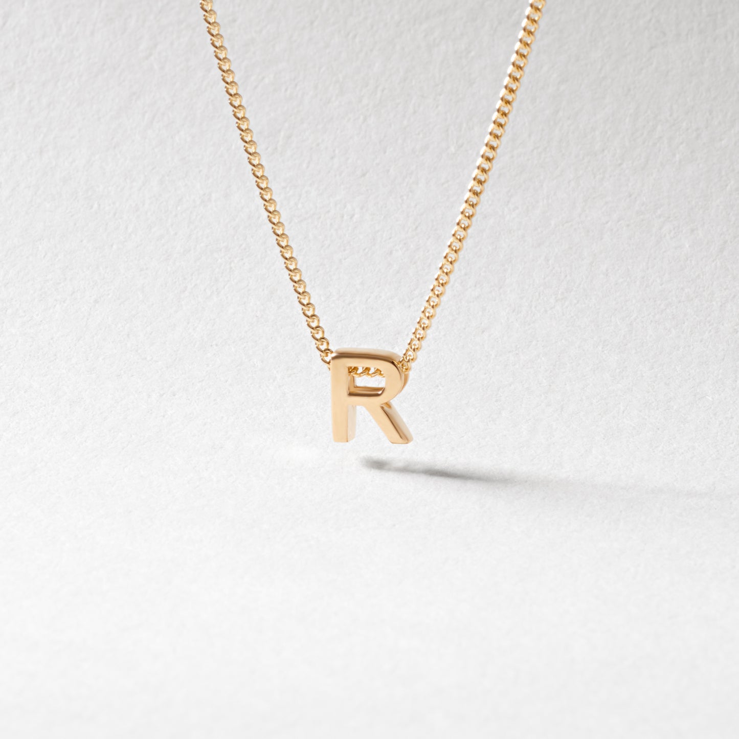 9K Yellow Gold 6mm Slider Initial R with Chain 45cm