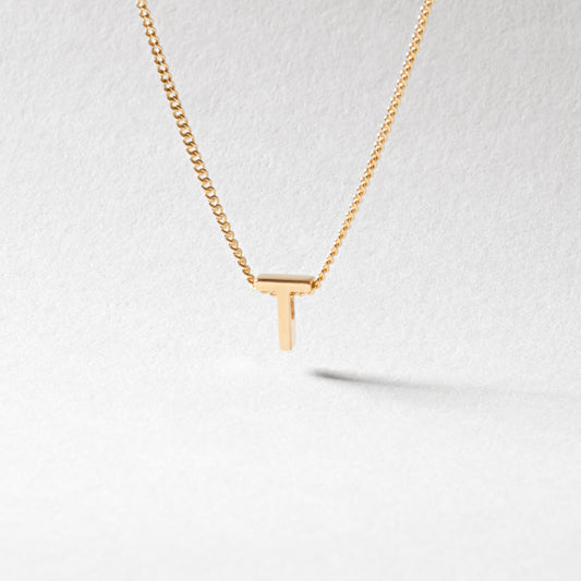 9K Yellow Gold 6mm Slider Initial T with Chain 45cm