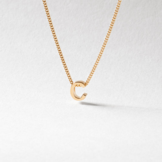 9K Yellow Gold 6mm Slider Initial C with Chain 45cm