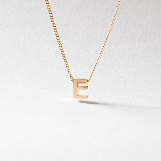 9K Yellow Gold 6mm Slider Initial E with Chain 45cm