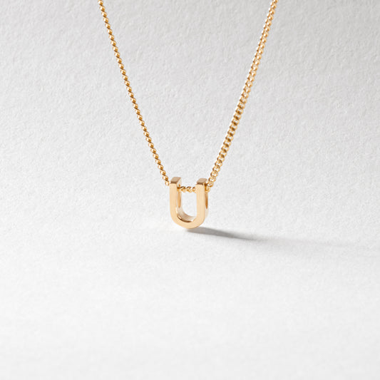 9K Yellow Gold 6mm Slider Initial U with Chain 45cm