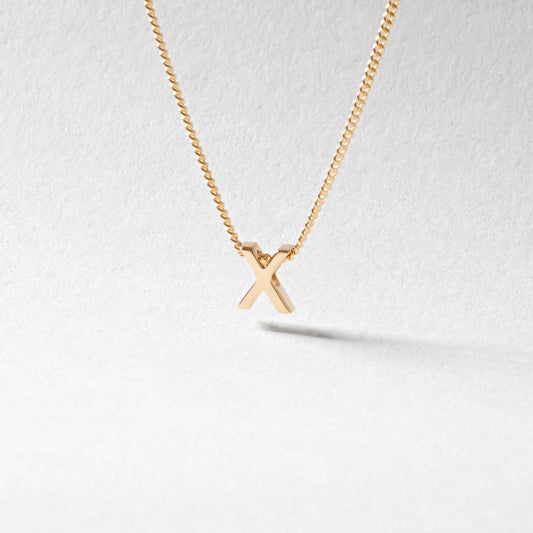 9K Yellow Gold 6mm Slider Initial X with Chain 45cm