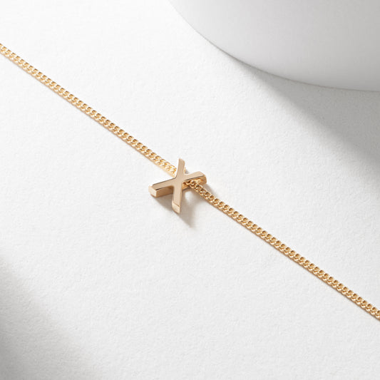 9K Yellow Gold 6mm Slider Initial X with Chain 45cm