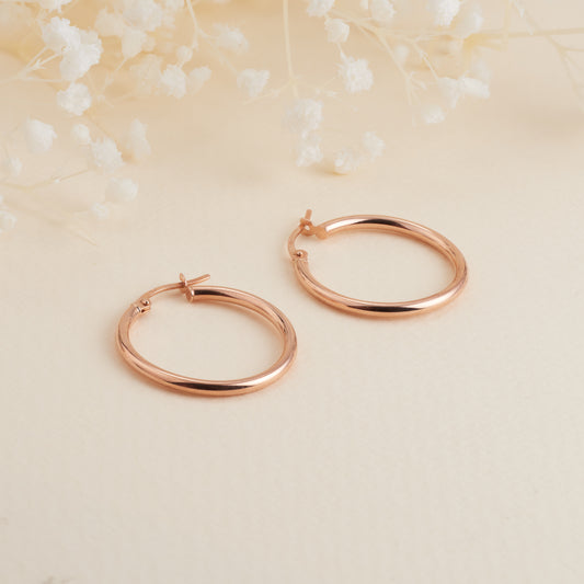 9K Rose Gold Medium Round Plain Hoop Earrings 20mm x 2mm