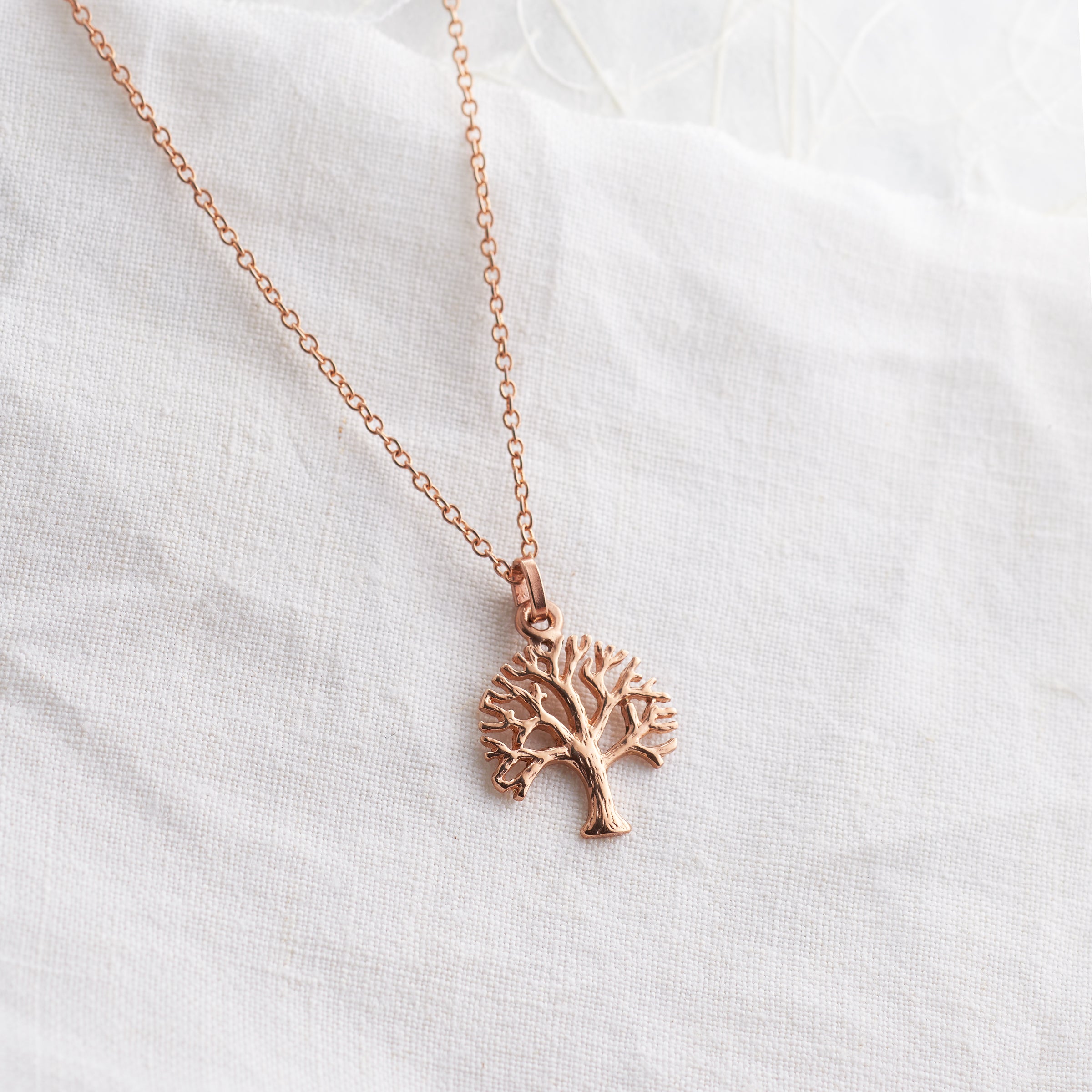 Rose gold store tree necklace