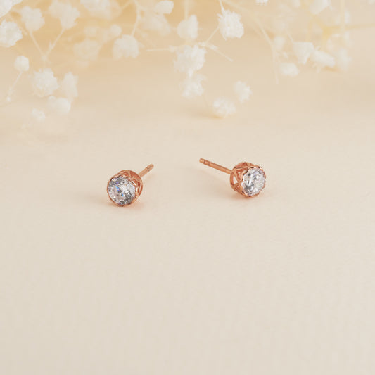 9K Rose Gold 5mm Zirconia Filigree Bezel Stud Earrings