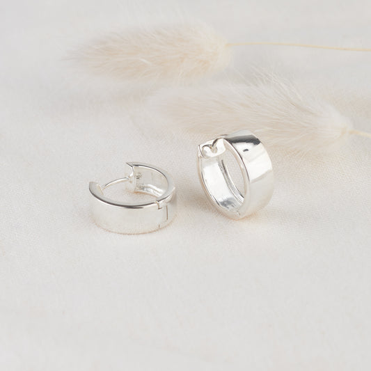 Sterling Silver 7mm Plain Round Huggie Earrings 15mm