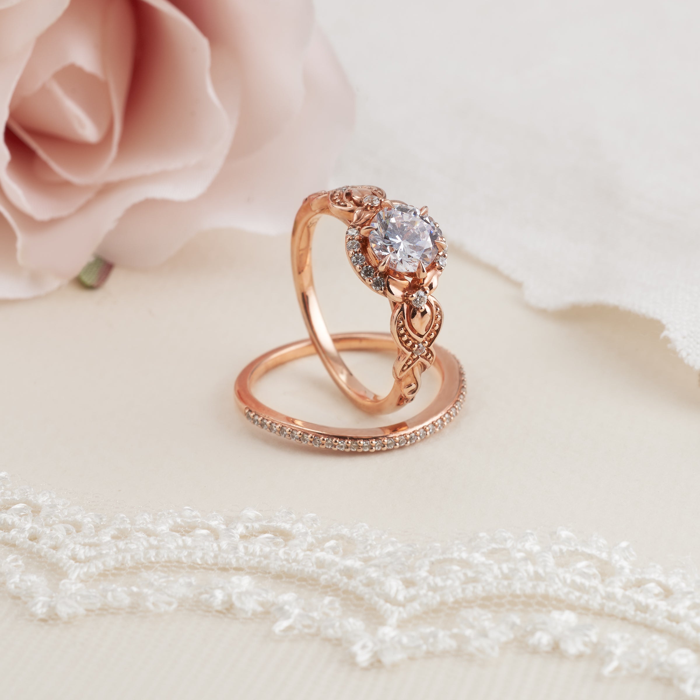 Moissanite rose deals gold bridal set