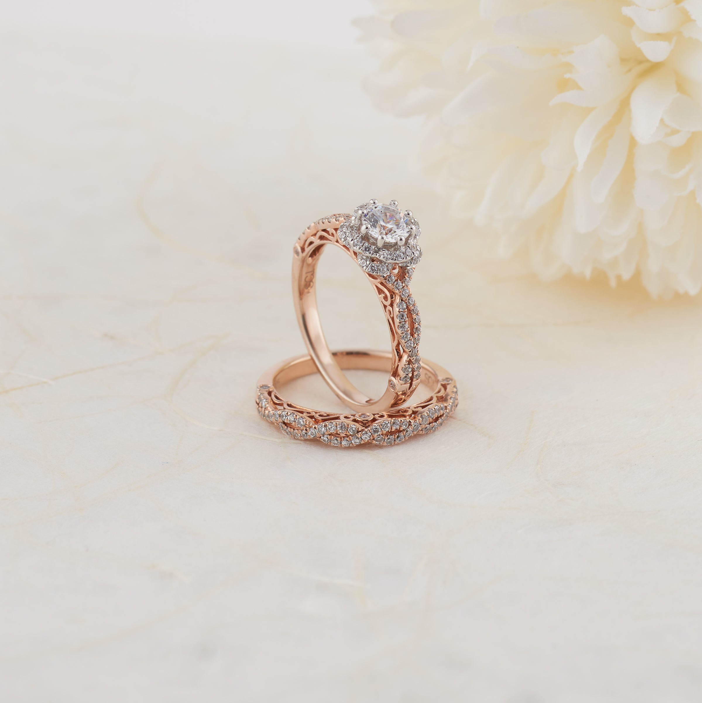 Flower wedding deals ring set