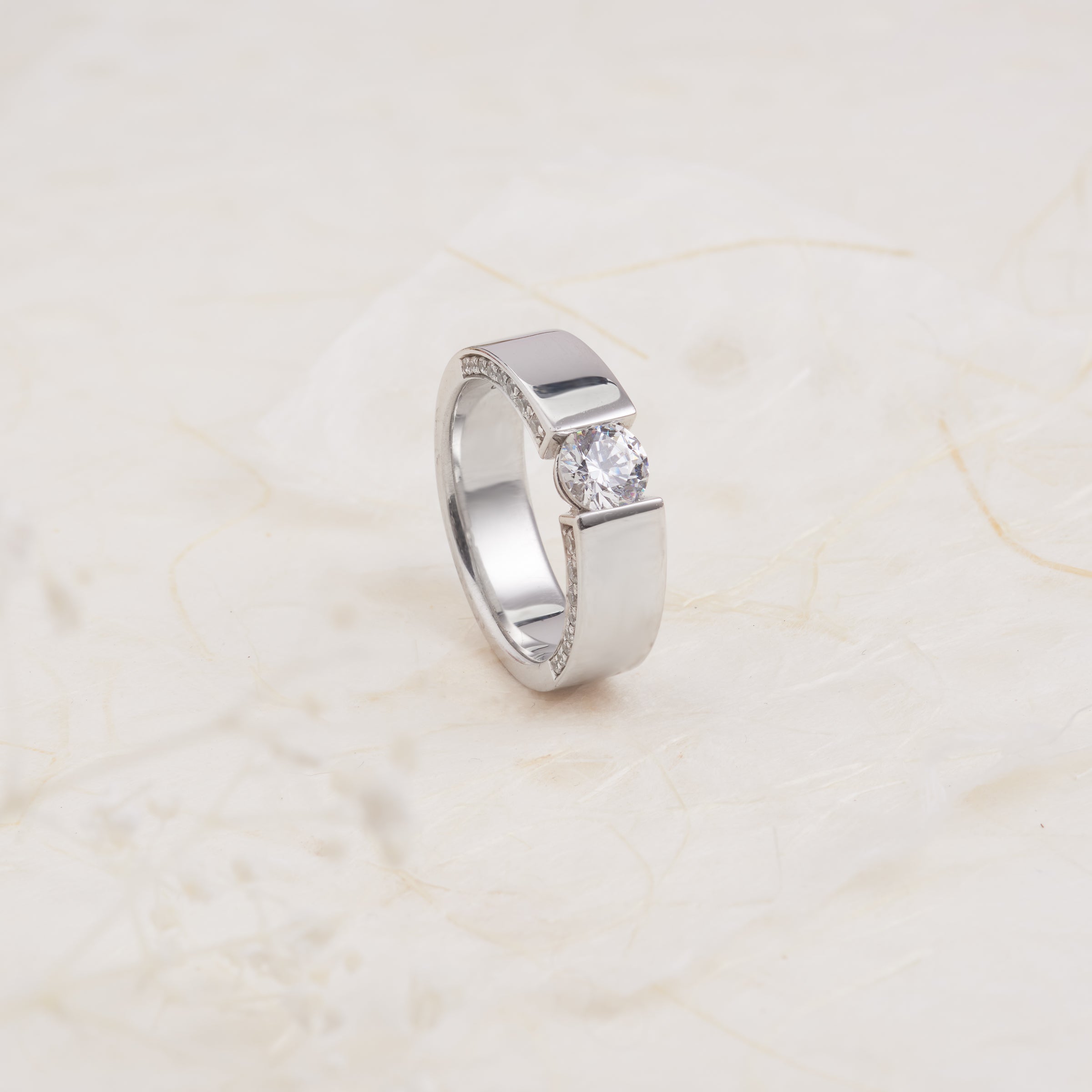 Floating moissanite online eternity band