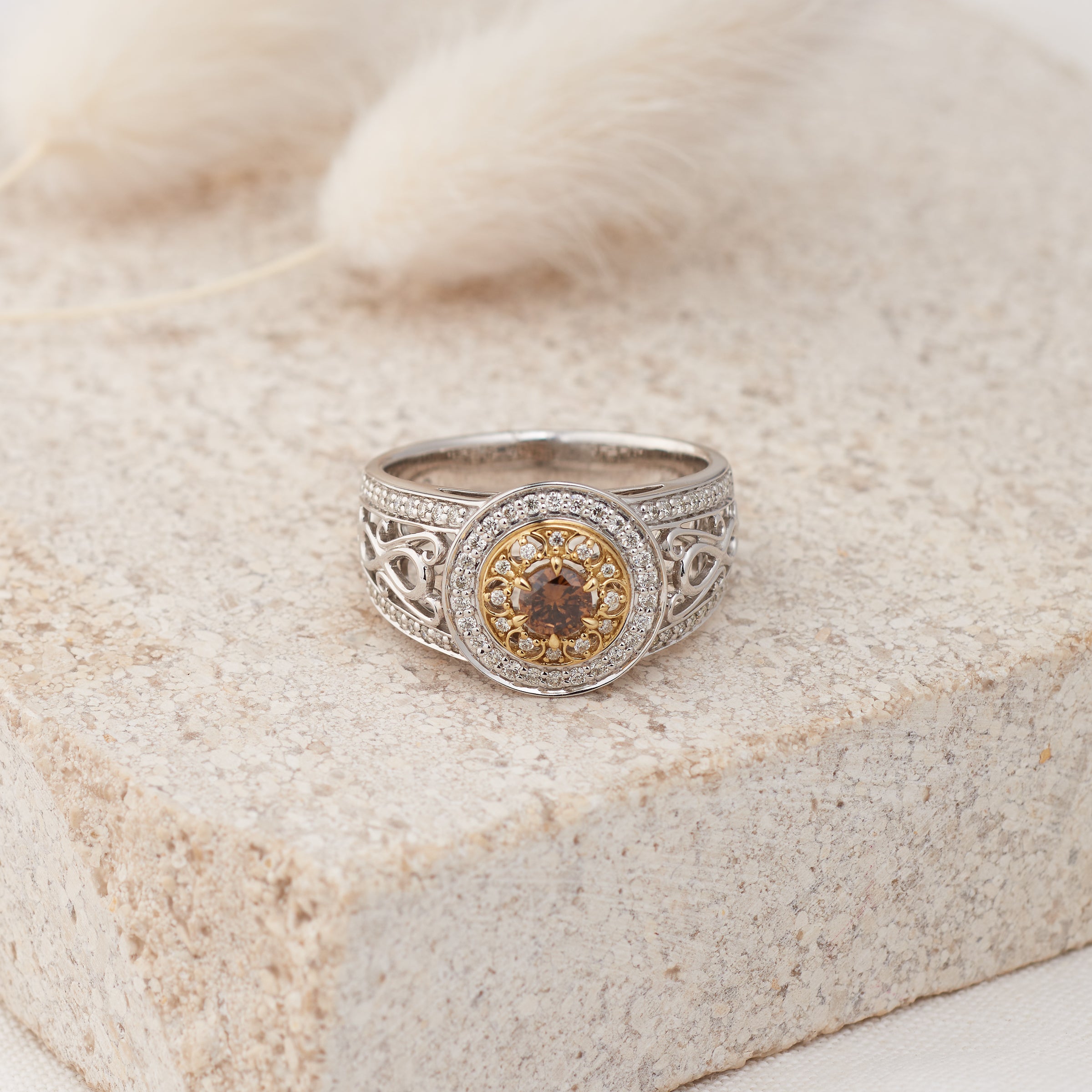 Two tone online filigree ring