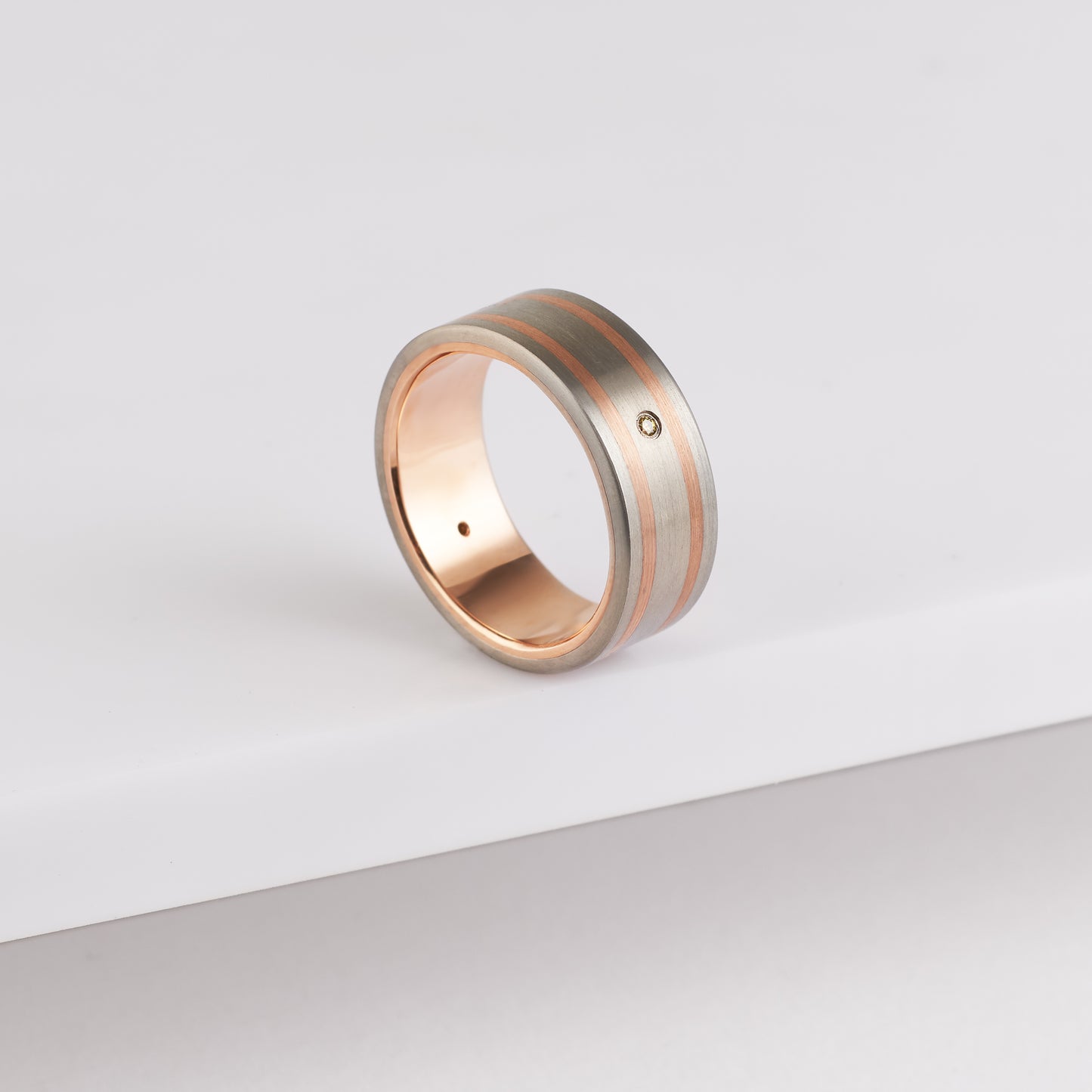 Zirconium and Rose Gold Dual Line Diamond Ring