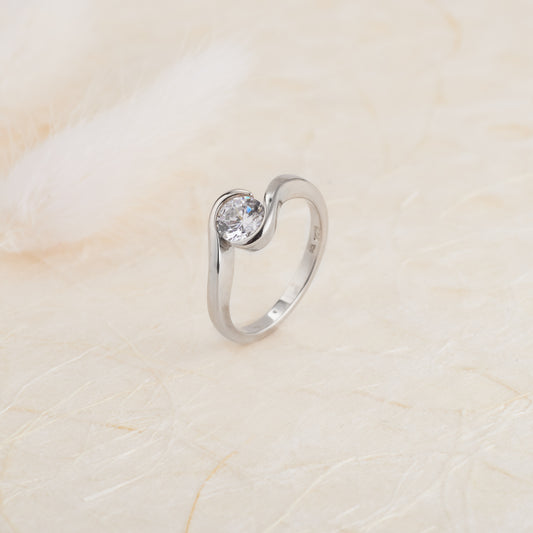 Sterling Silver Round Brilliant Zirconia Swirl Solitaire Ring