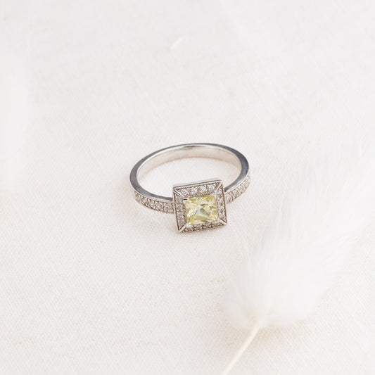 Sterling Silver Lemon Lime Zirconia Halo Ring