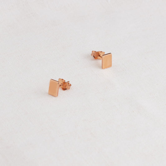 9K Rose Gold Flat Rectangle Stud Earrings