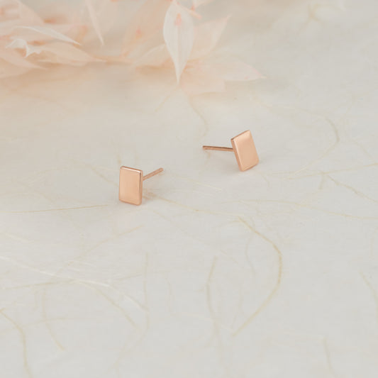 9K Rose Gold Rectangle Stud Earrings