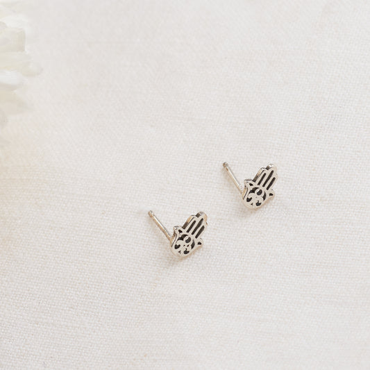 Sterling Silver Hamsa Stud Earrings