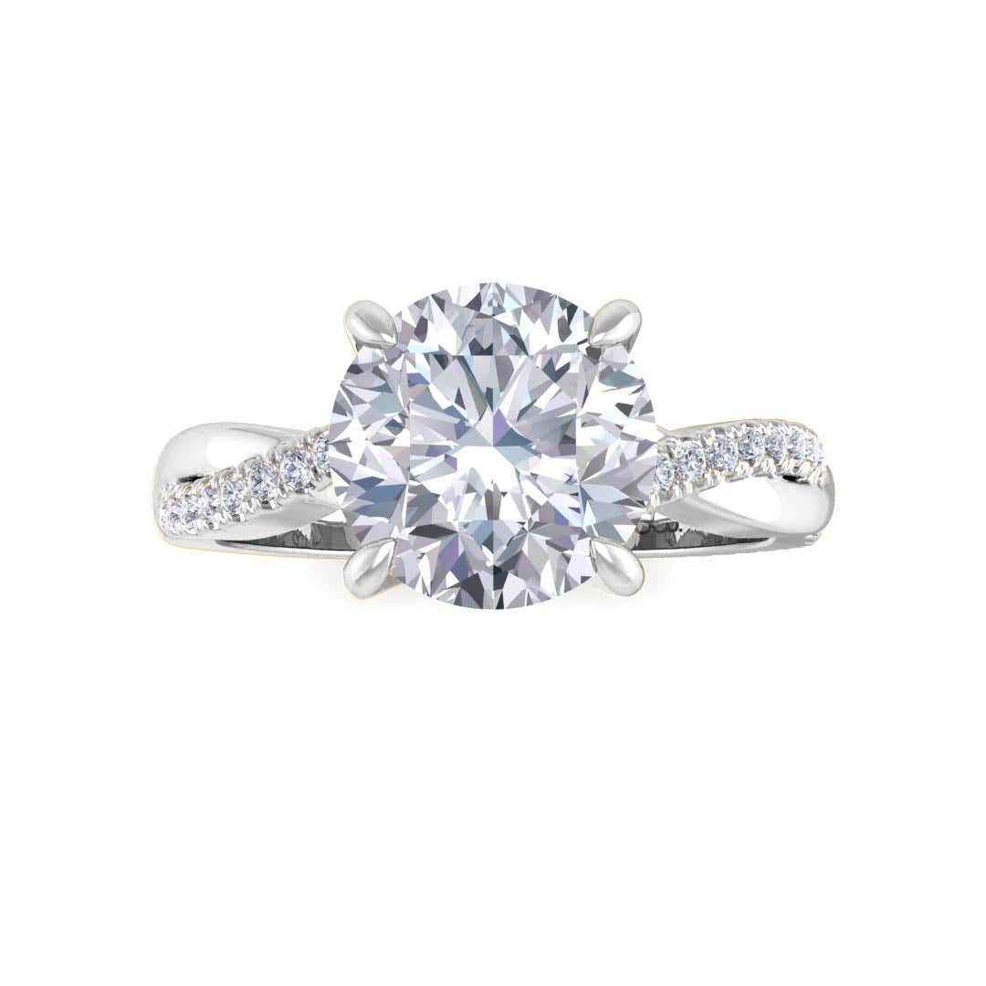 9k White Gold 2.0ct Round Brilliant Moissanite Entwined Band Engagement Ring 0.15tdw