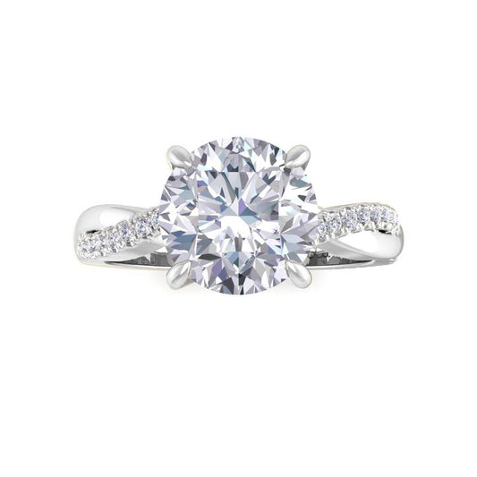 9k White Gold 2.0ct Round Brilliant Moissanite Entwined Band Engagement Ring 0.15tdw