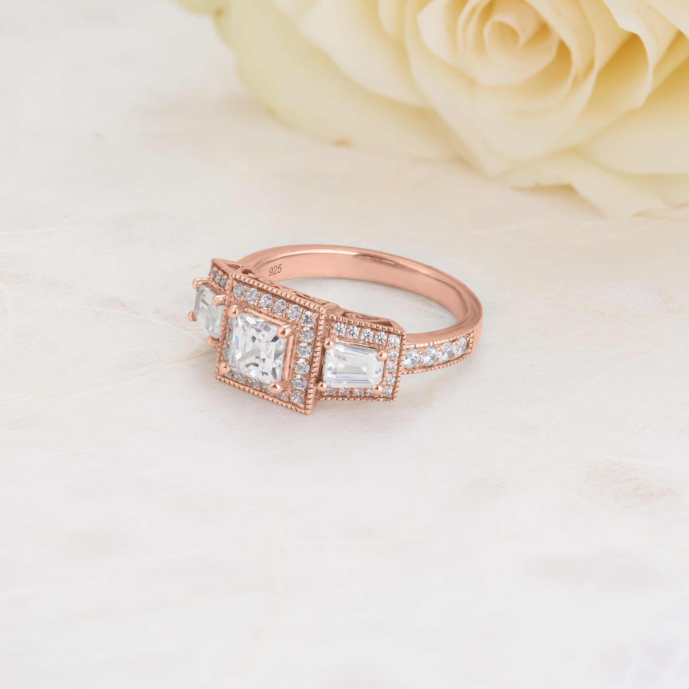 Vintage style princess online cut engagement rings