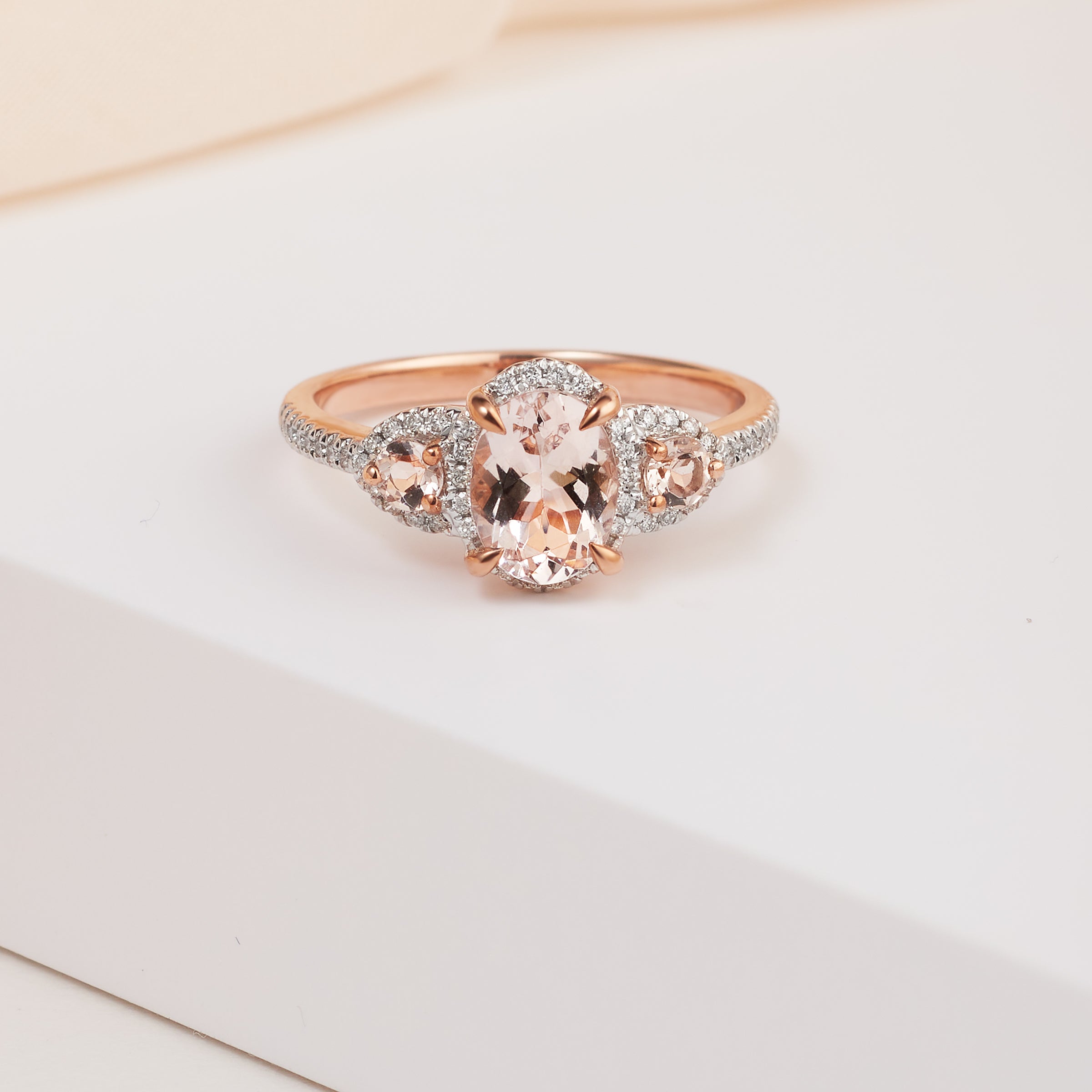 Morganite double store halo ring