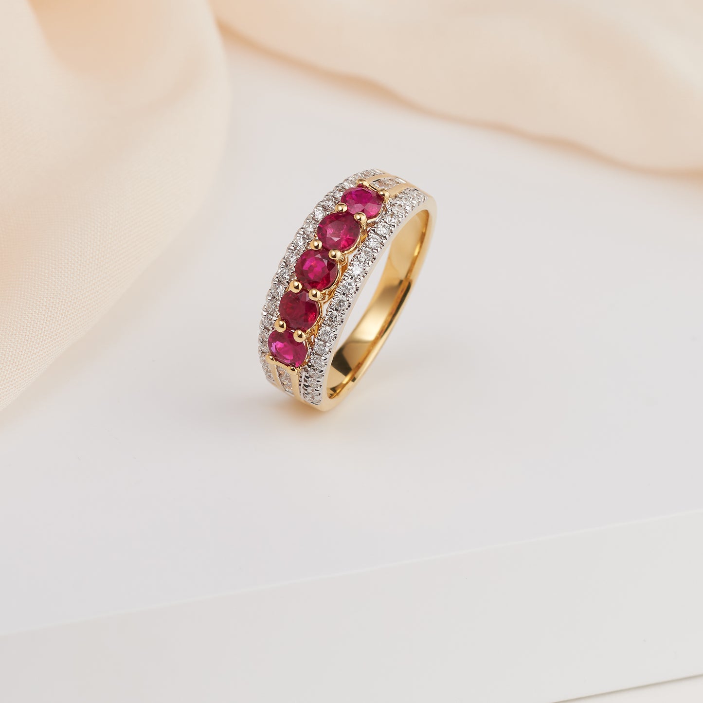 18K Yellow Gold Ruby and Diamond Dress Ring 0.36tdw