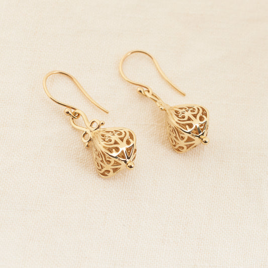 9K Yellow Gold Filigree Lantern Earrings