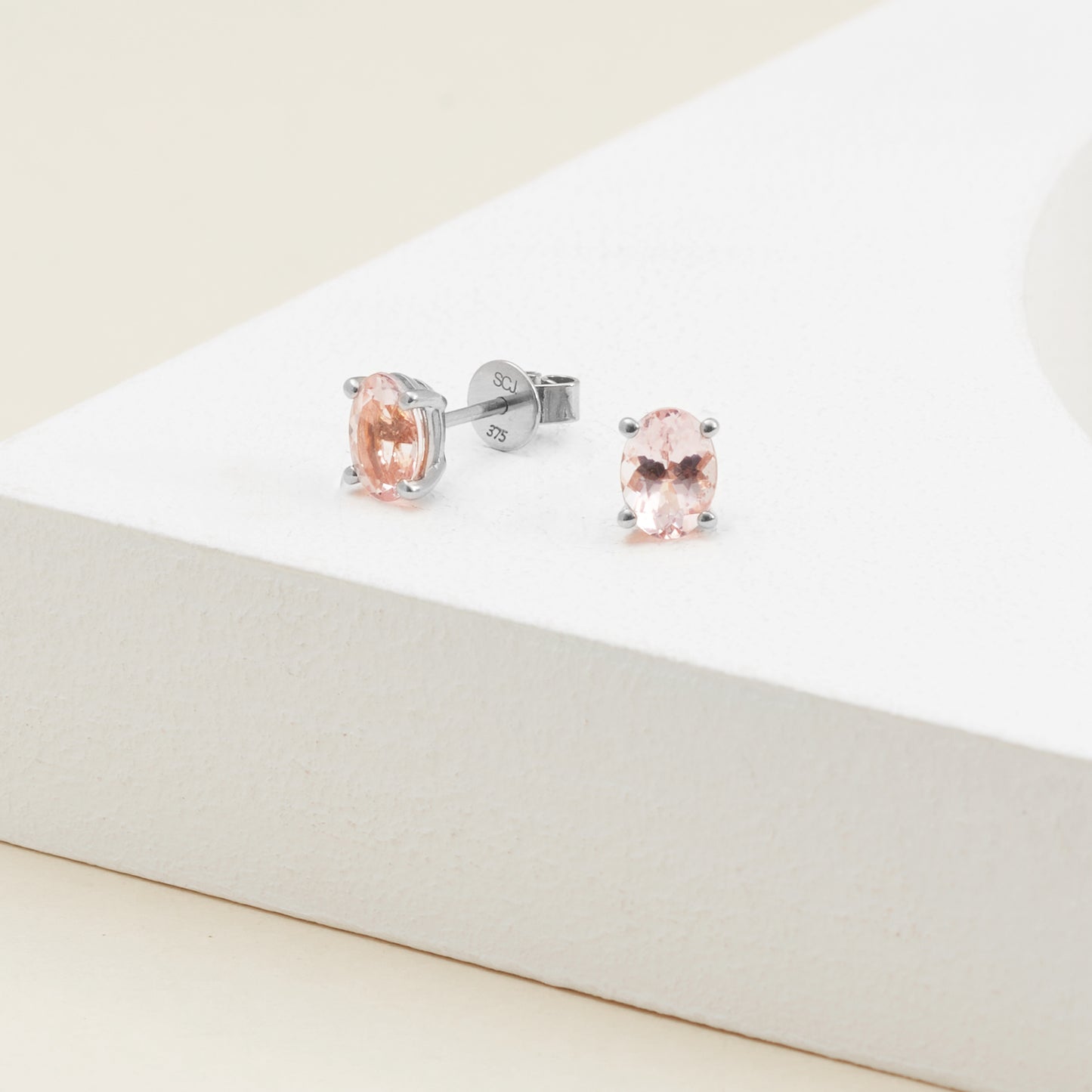 9K White Gold Oval Morganite Stud Earrings