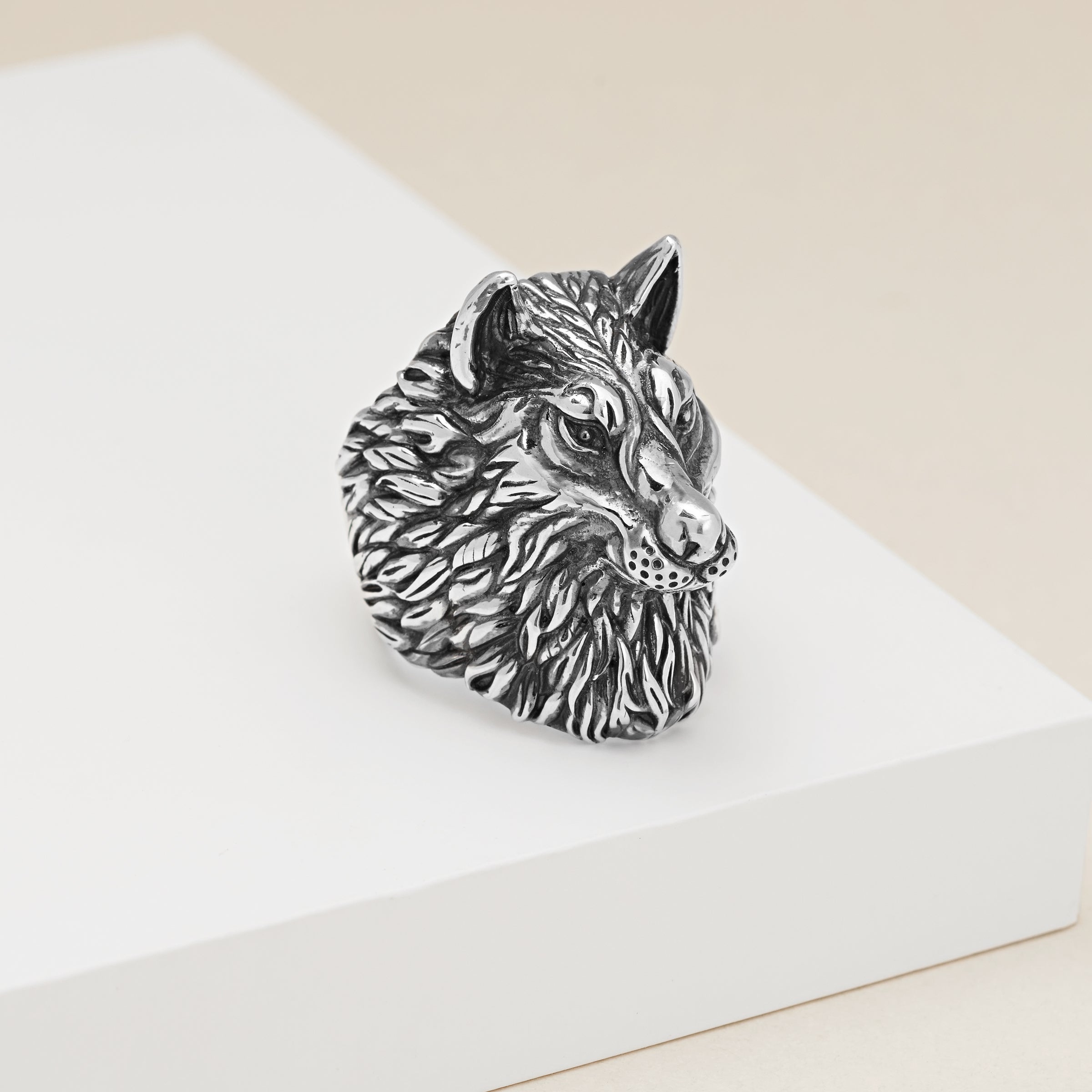 Silver Wolf Ring With Black Diamonds – Simon Curwood Jewellers